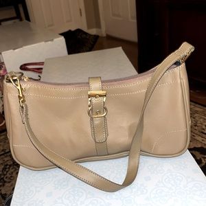 Tan or Taupe handbag with gold buckle
